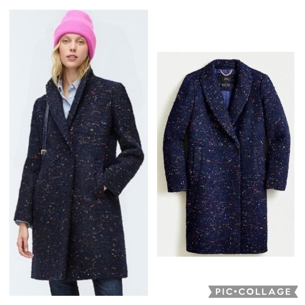J.CREW Daphne Navy Italian Wool Tweed Speckle Top Coat